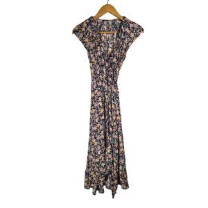Old Navy Floral Maxi Wrap Dress ruffle Boho Hippie Spring Summer Fairy Cottage S